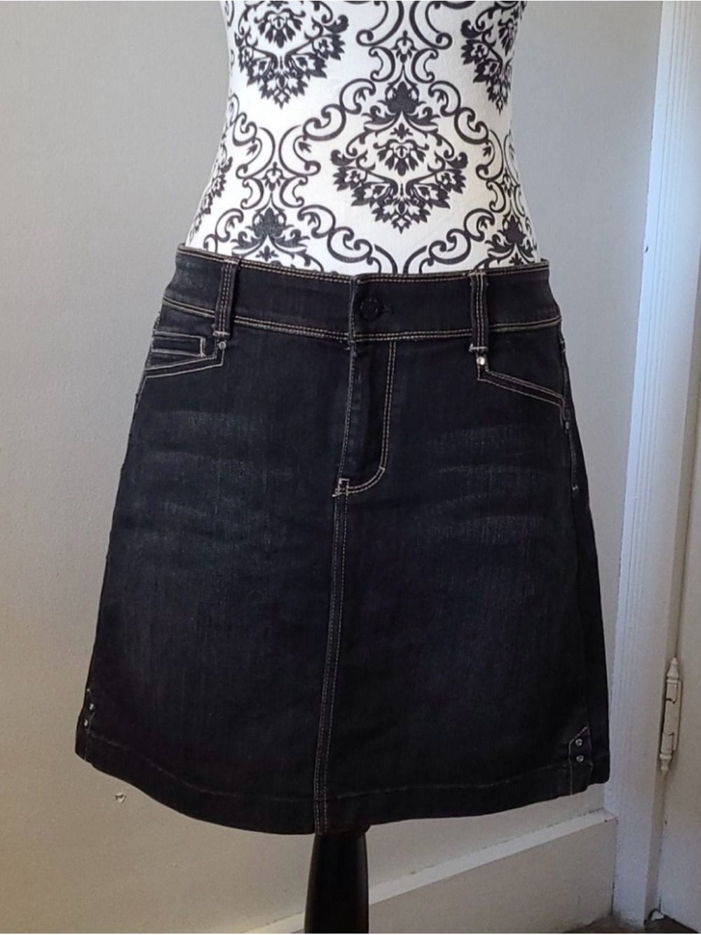 White House Black Market mini skirt denim sequins